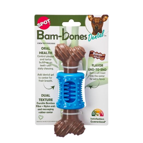 Spot Bam-Bones Plus Hueso dental sabor a tocino Juguete para Perro 