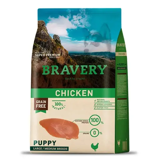 Bravery Puppy Medium Large Breeds Chicken Alimento para Perro 12Kg