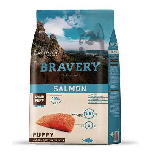 Bravery Puppy Medium Large Breeds Salmon Alimento para Perro 12Kg